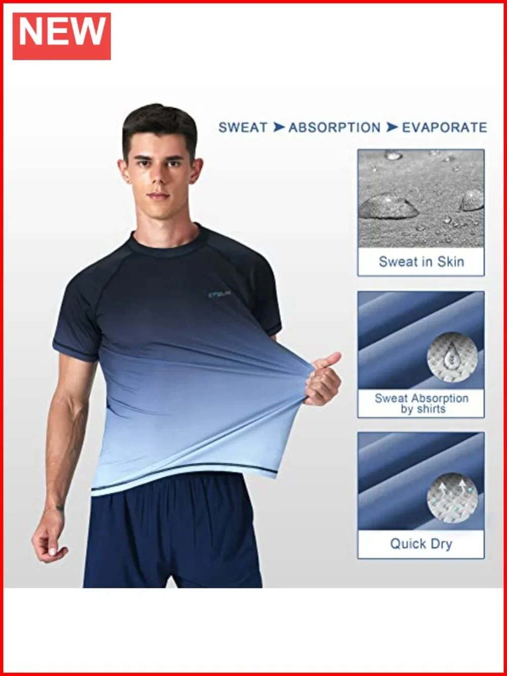 Men's UPF 50+ Rash Guard Swim Shirt Quick Dry 4-Way Stretch UV Protection
